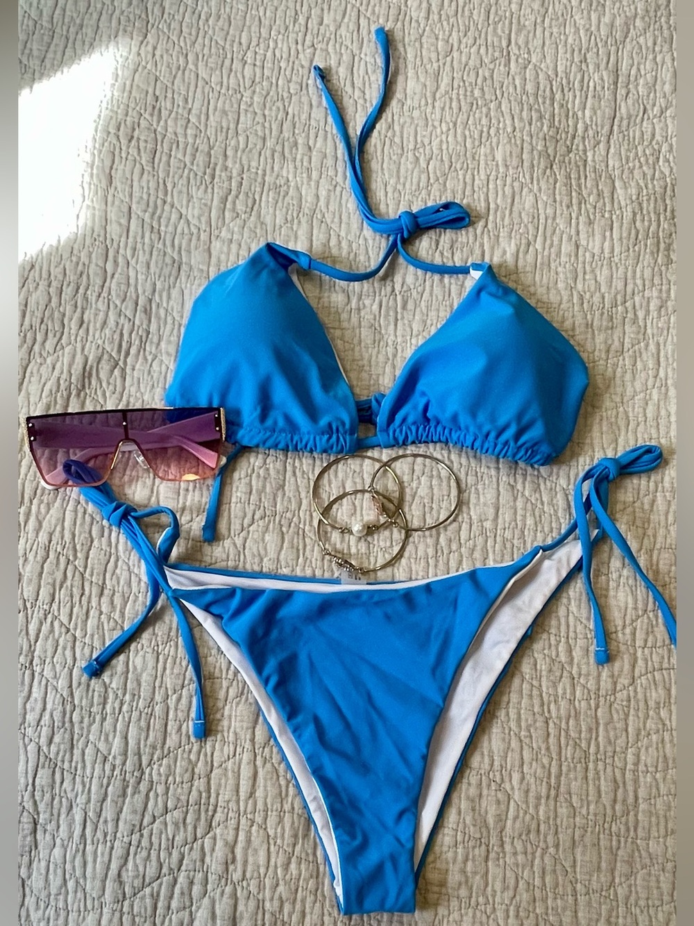 SHEIN Blue Triangle Tie-Side Bikini